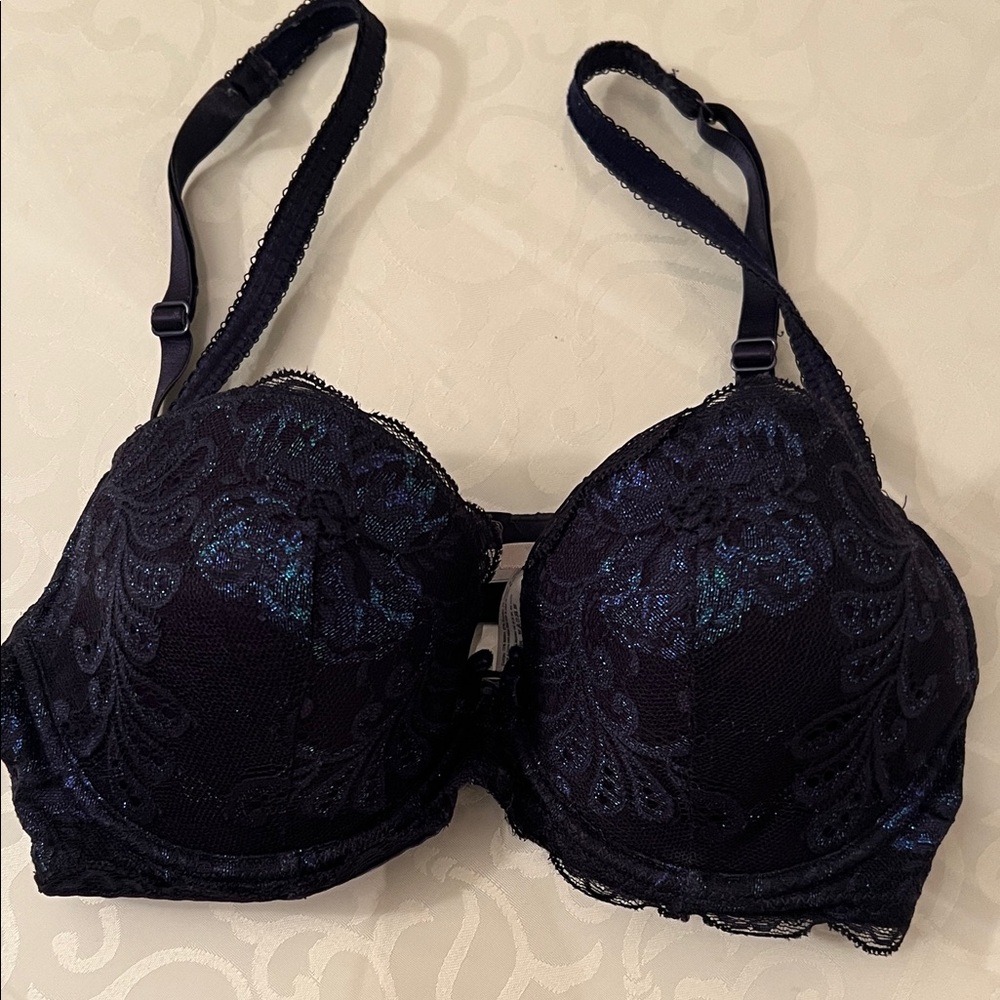 Le Mystere Sophia Lace Underwire plunge Bra - Navy Peacock 34D